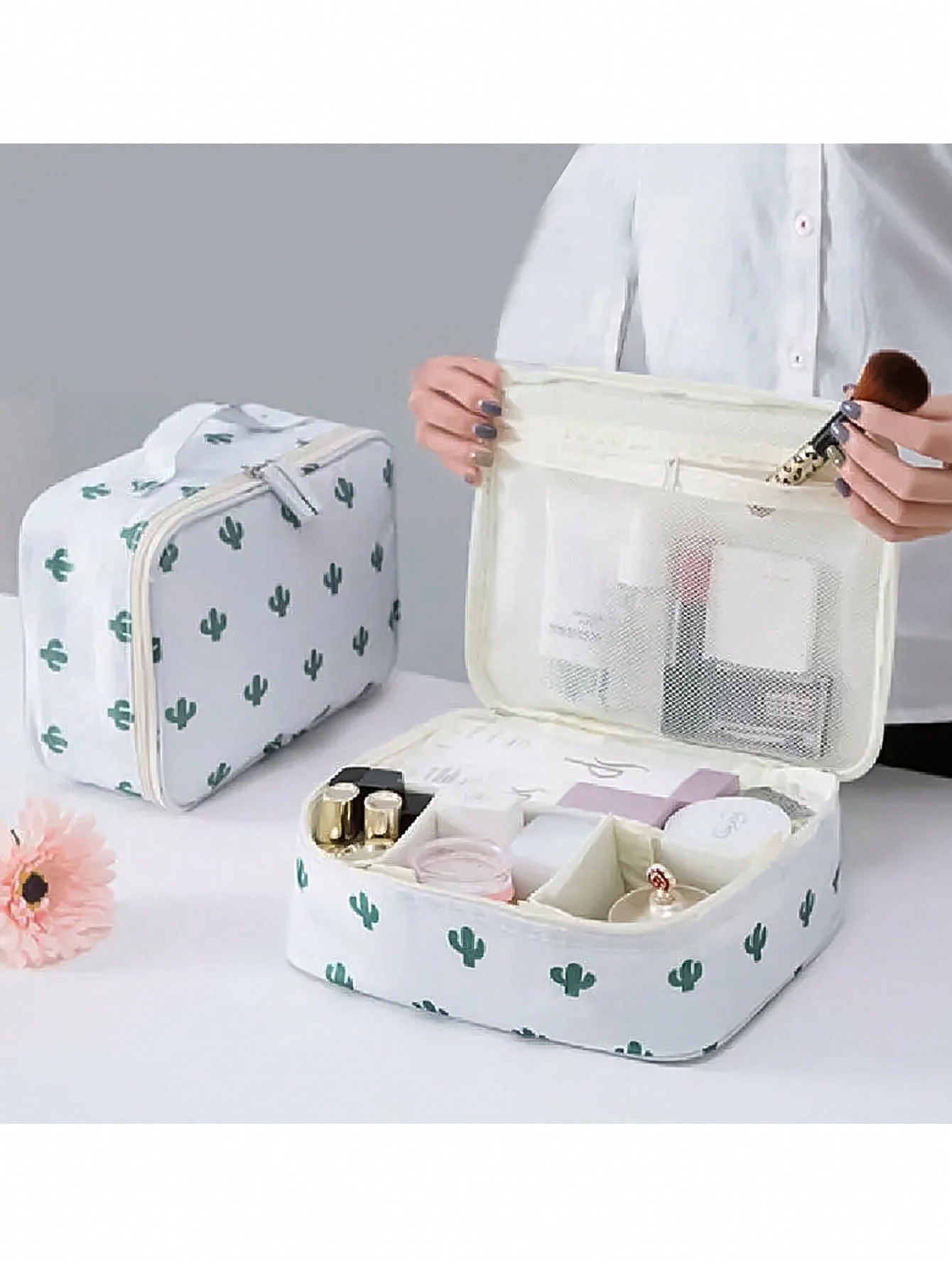 Beauty Makeup Case - 1 Pcs Cactus Print Waterproof Cosmetic