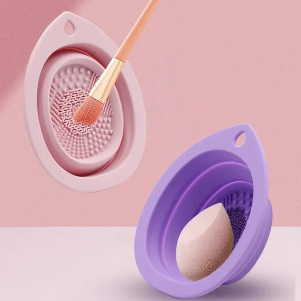 Makeup Brush Set - Silicone Makeup Brush Cleaning Bowl Foldable