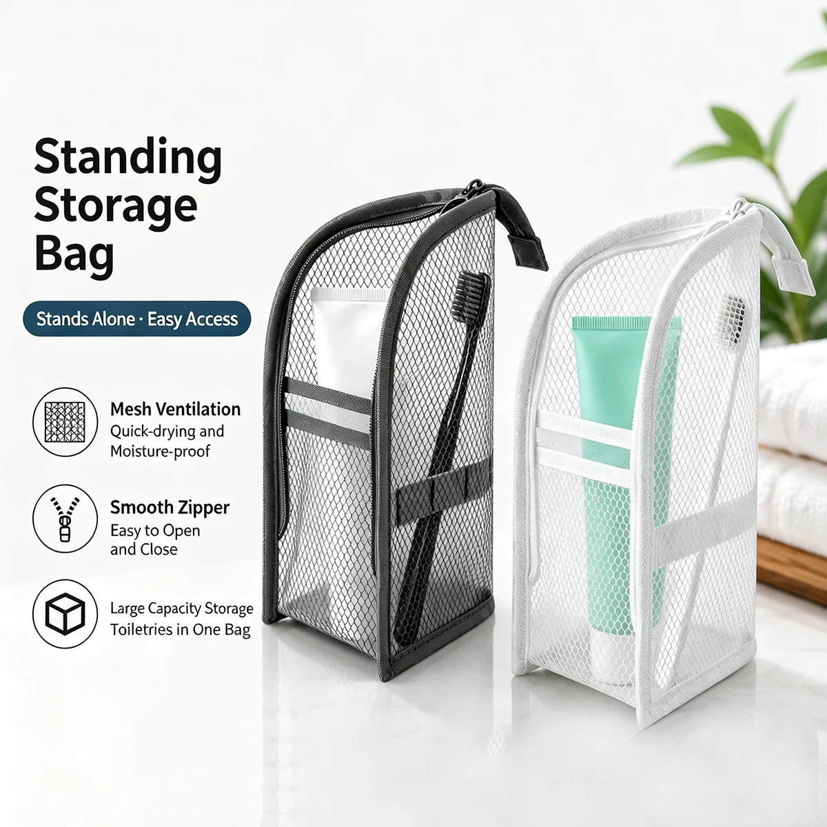 Standing Mesh Toiletry Bag for - Beauty Makeup Case recension och pris