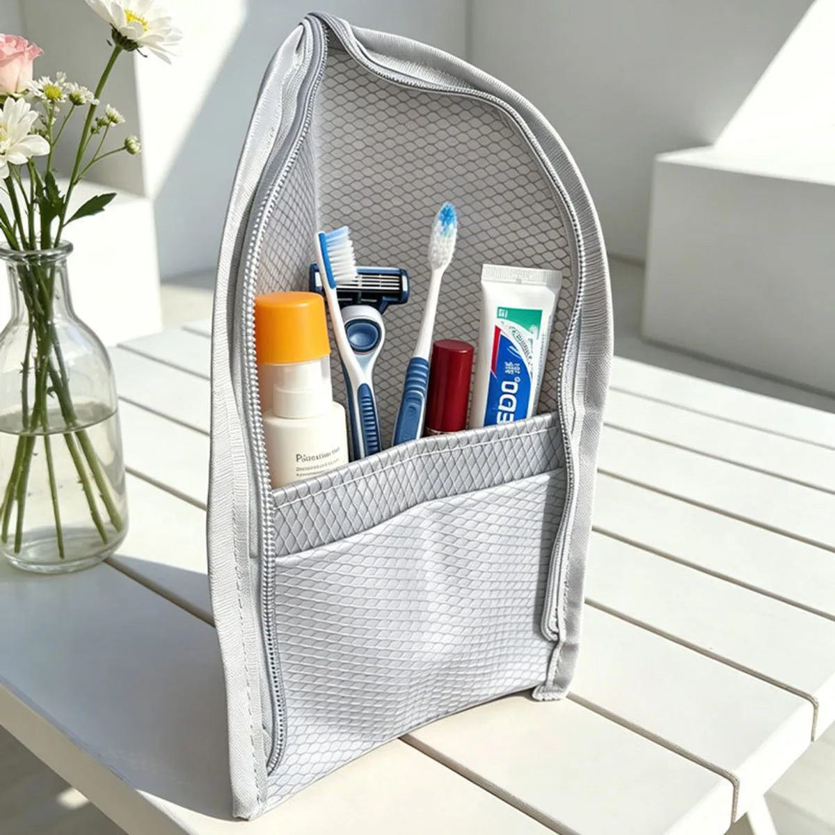 Standing Mesh Toiletry Bag for - Beauty Makeup Case recension och pris
