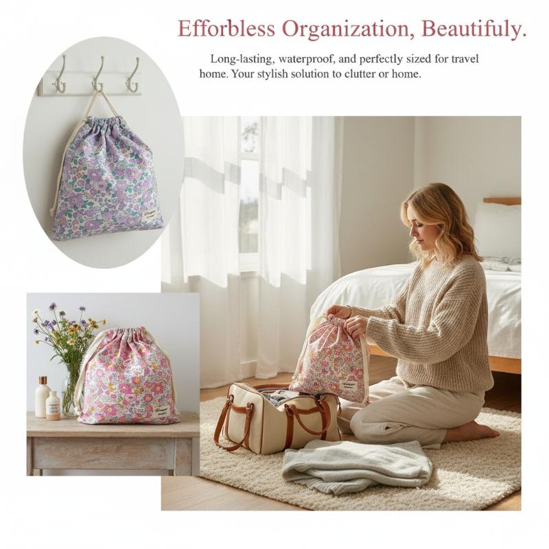 Handmade Floral Cotton Drawstr - Beauty Preservation Makeup Bag recension och pris